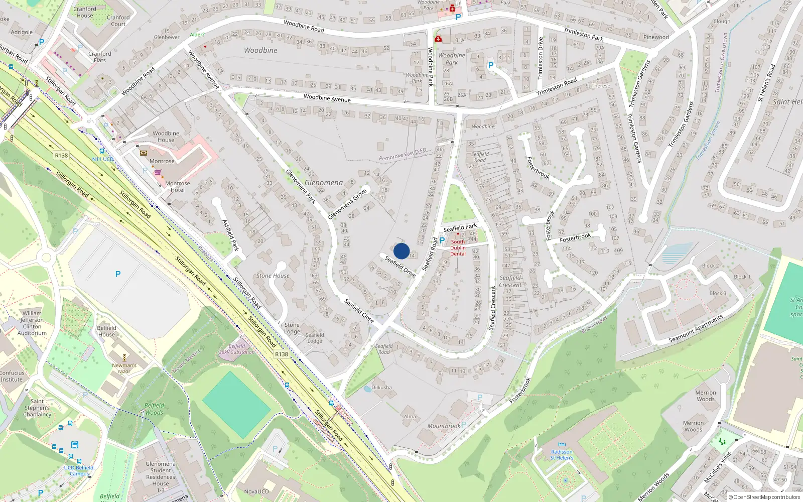 Overhead map showing the location of 3 Seafield Drive, Blackrock