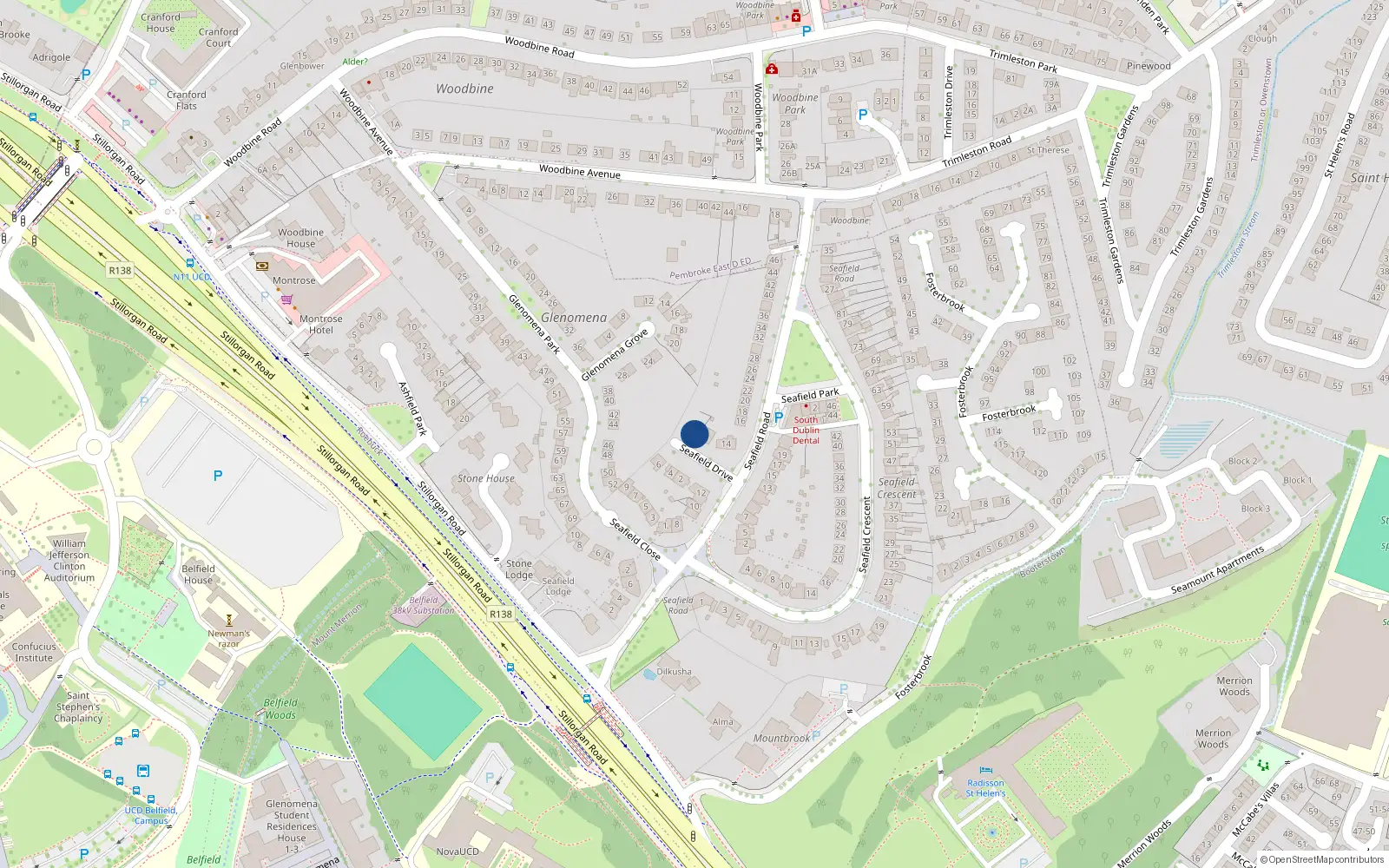 Overhead map showing the location of 3 Seafield Drive, Blackrock, Co Dublin