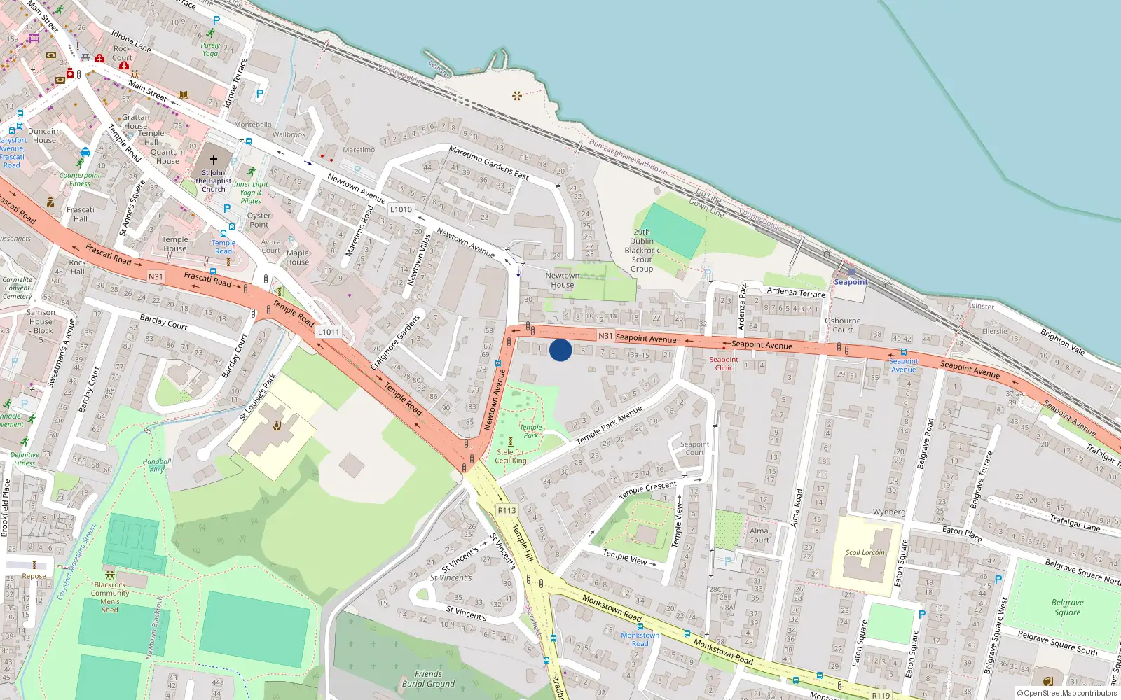 Overhead map showing the location of 3 Seapoint Avenue, Blackrock, Dublin