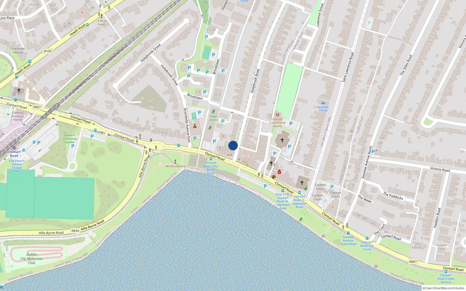 Overhead map showing the location of 3 Seaview, Hollybrook Road, Clontarf Dublin 3