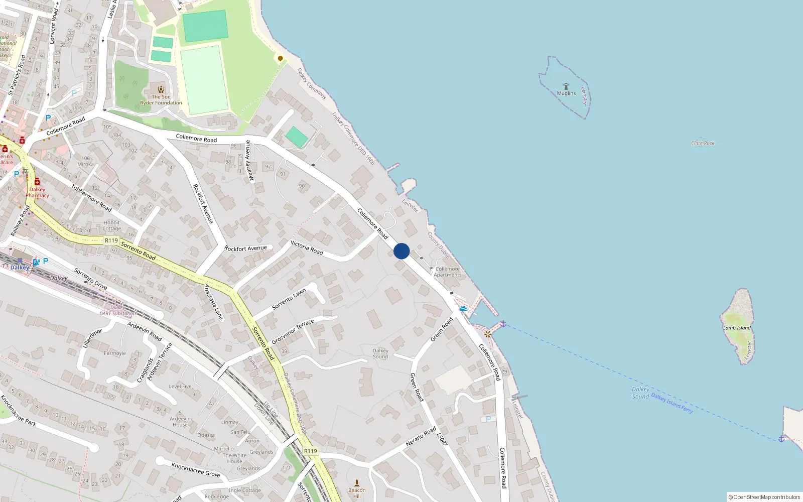 Overhead map showing the location of 3 Seaview House, Coliemore Road, Dalkey
