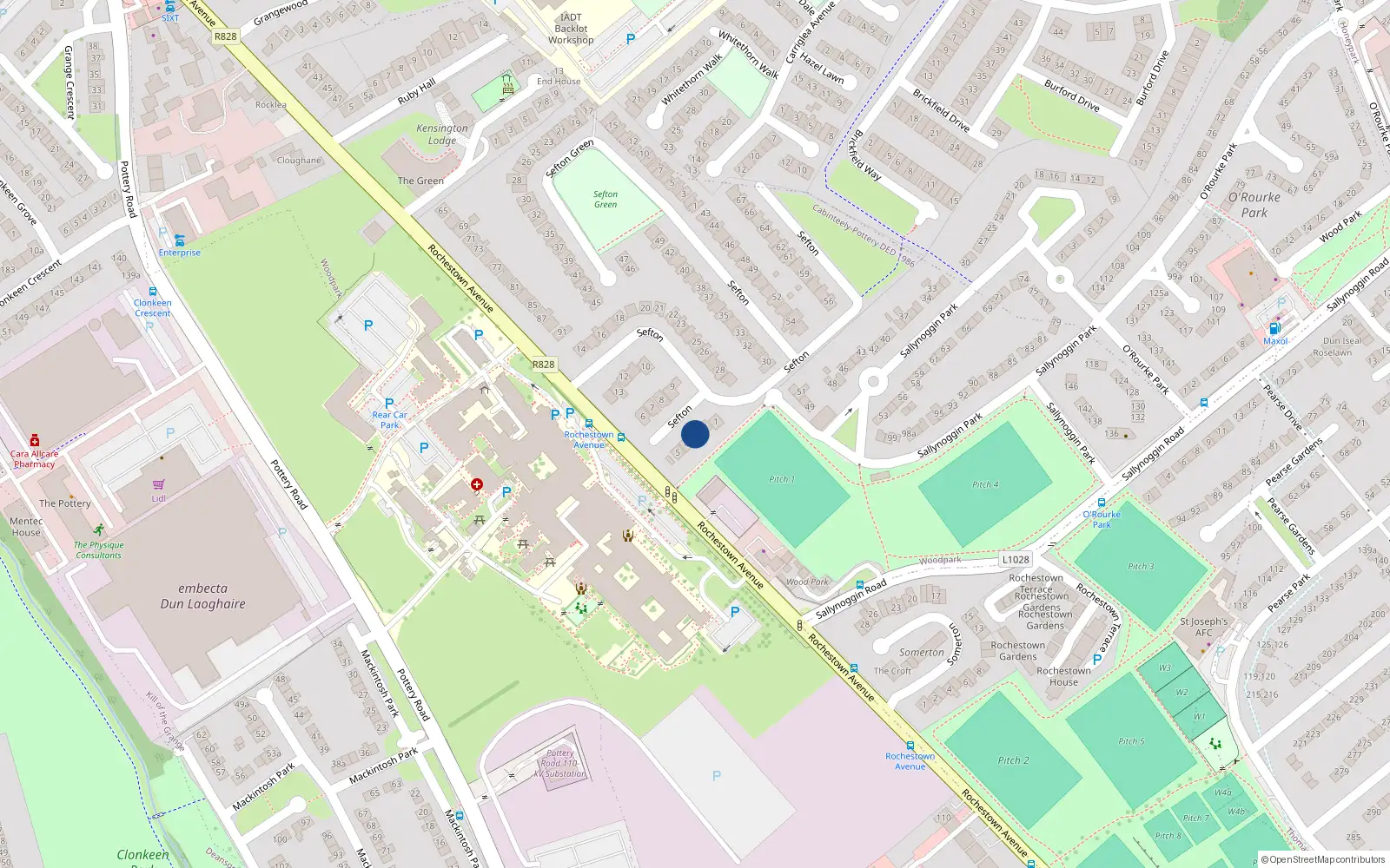 Overhead map showing the location of 3 Sefton, Rochestown Avenue, Dun Laoghaire