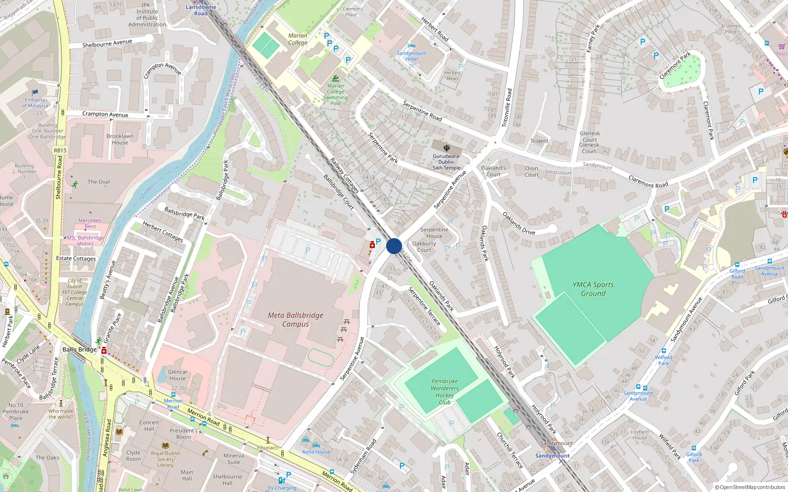 Overhead map showing the location of 3 Serpentine Avenue, Ballsbridge