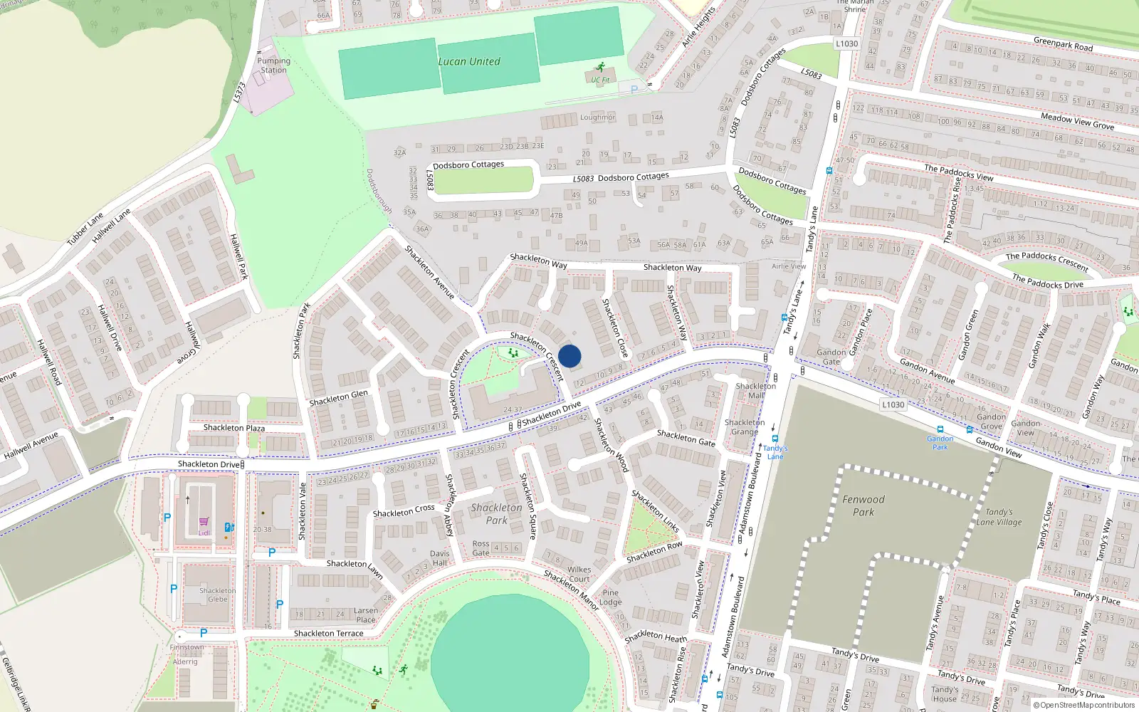 Overhead map showing the location of 3 Shackleton Crescent, Lucan