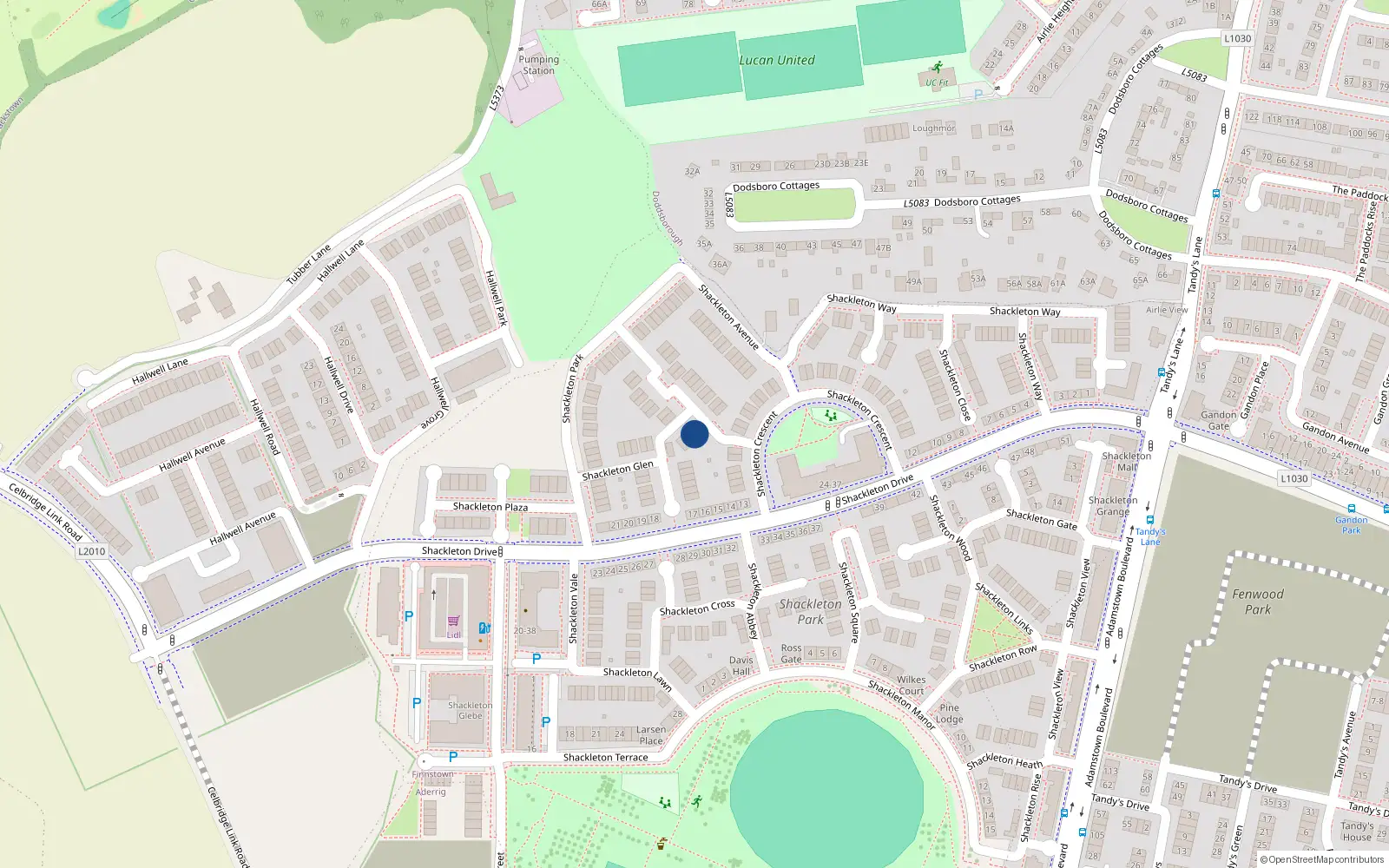 Overhead map showing the location of 3 Shackleton Glen, Lucan