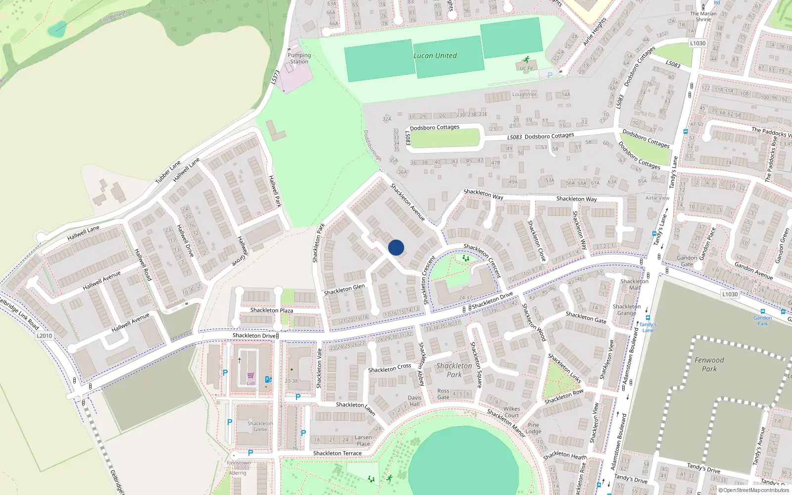 Overhead map showing the location of 3 Shackleton Grove, Lucan