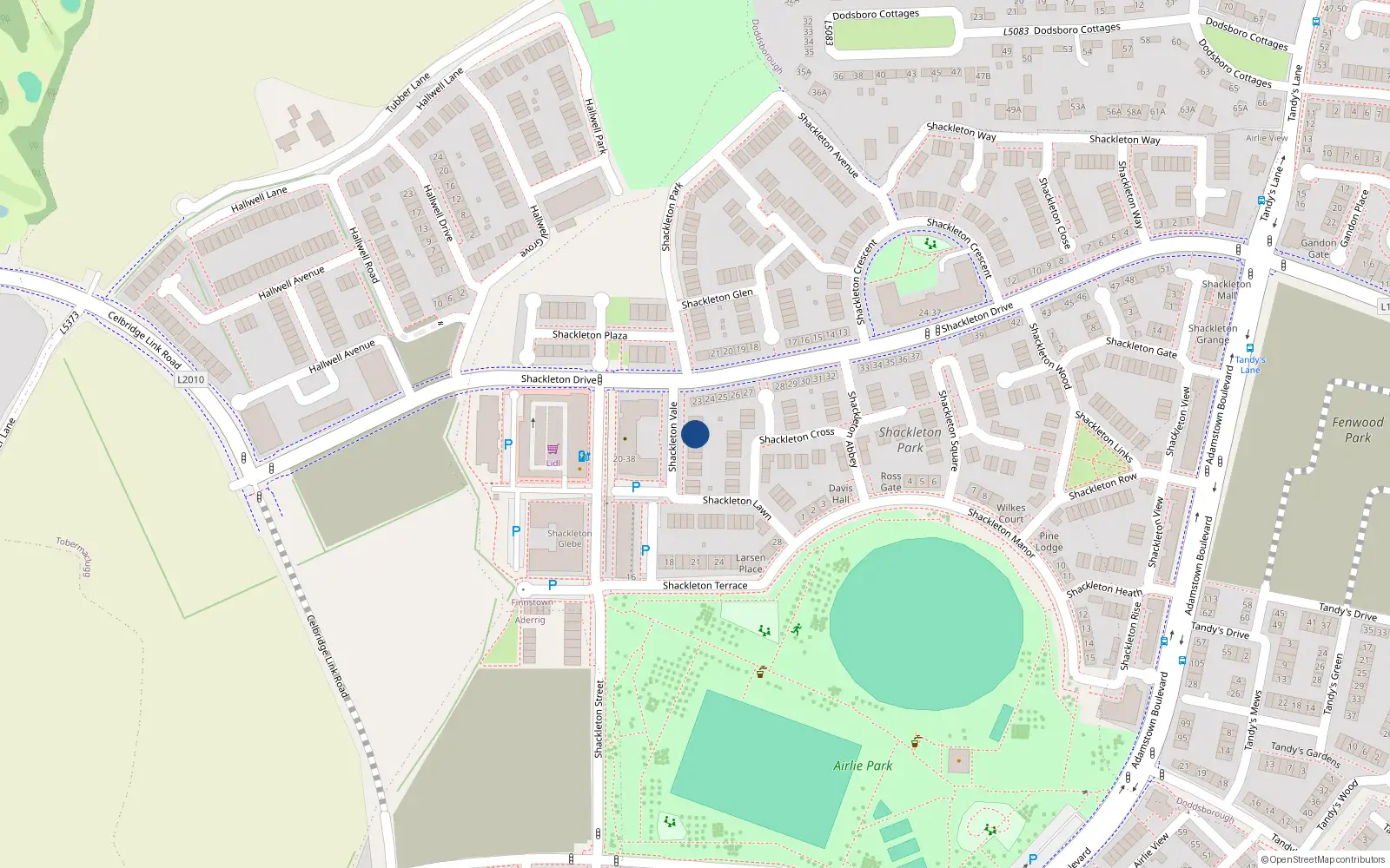 Overhead map showing the location of 3 Shackleton Vale, Lucan