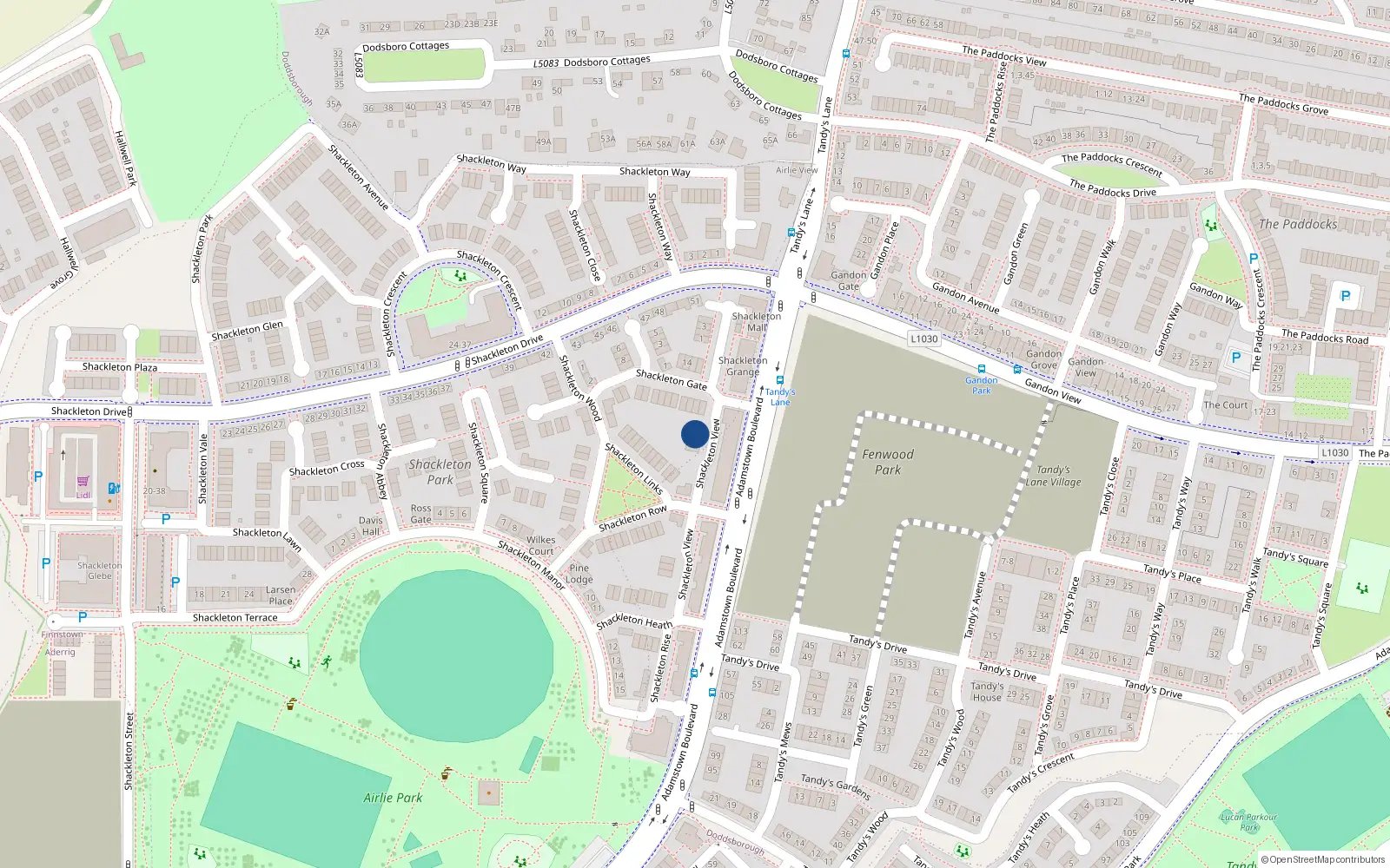 Overhead map showing the location of 3 Shackleton View, Lucan