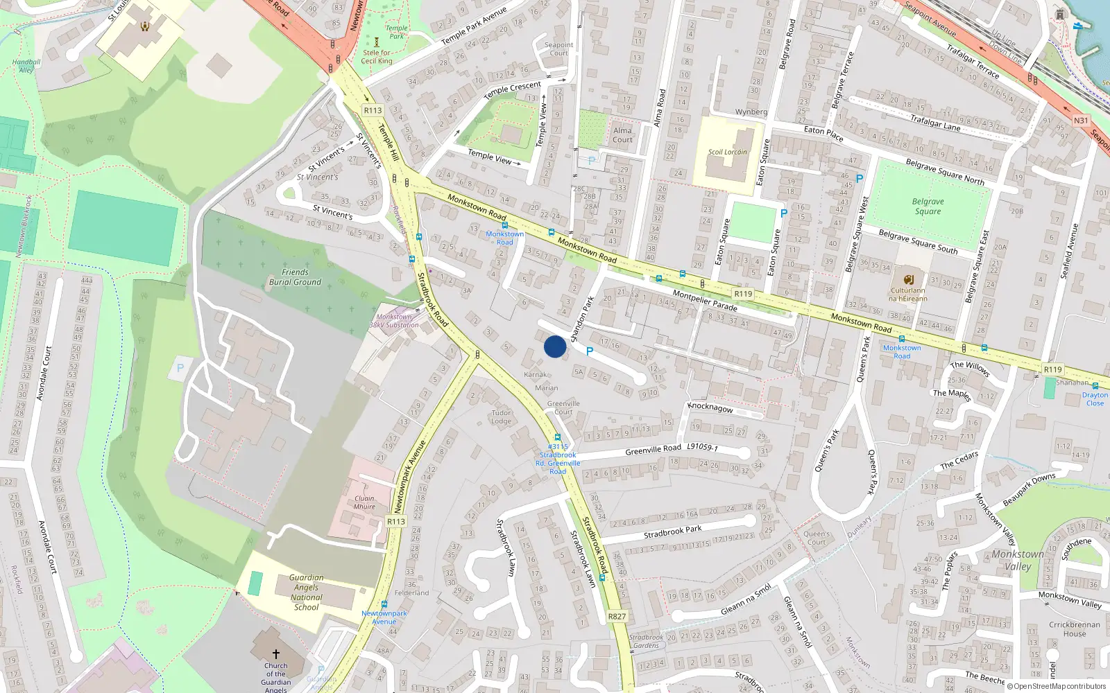 Overhead map showing the location of 3 Shandon Wood, Blackrock