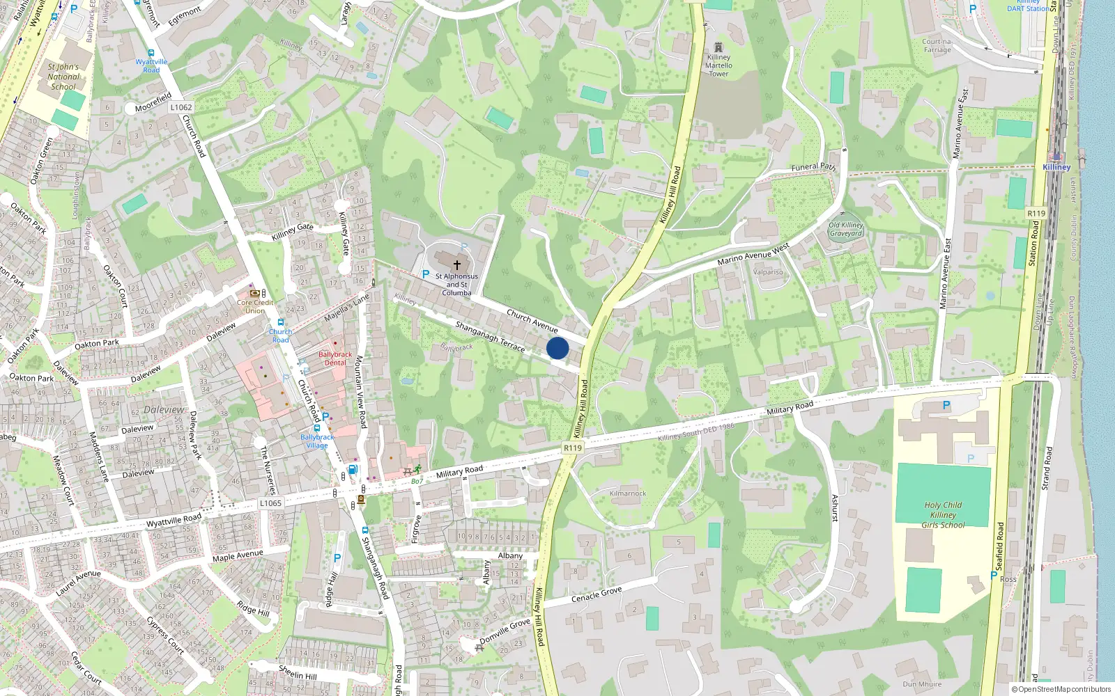 Overhead map showing the location of 3 Shanganagh Terrace, Killiney
