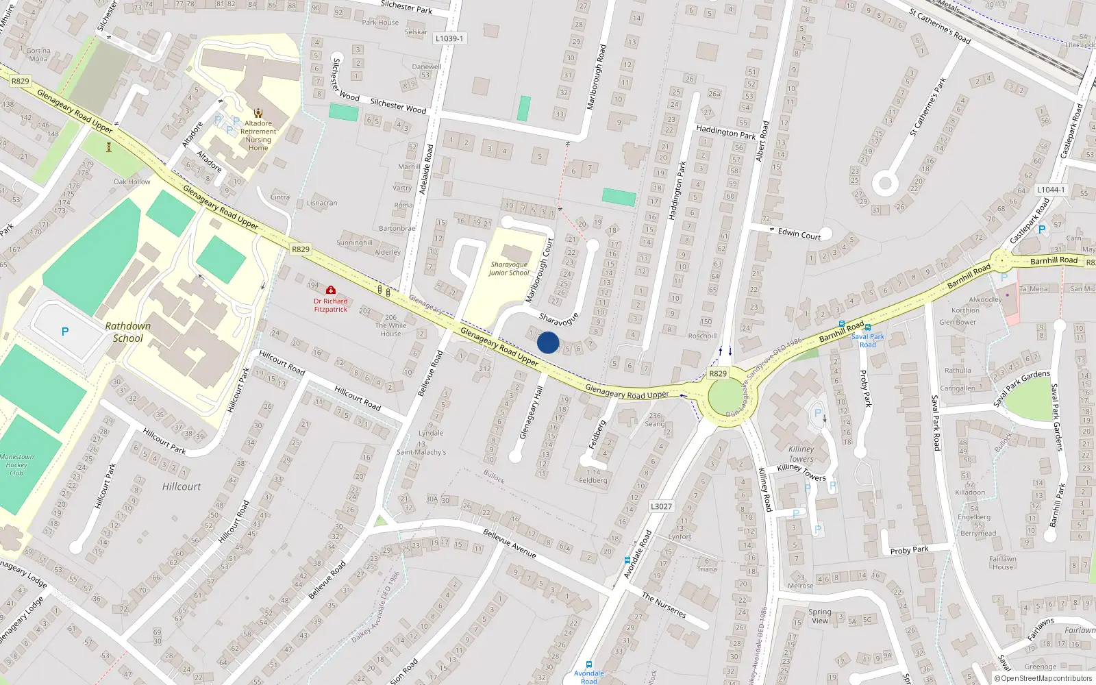 Overhead map showing the location of 3 Sharavogue, Glenageary, Dublin