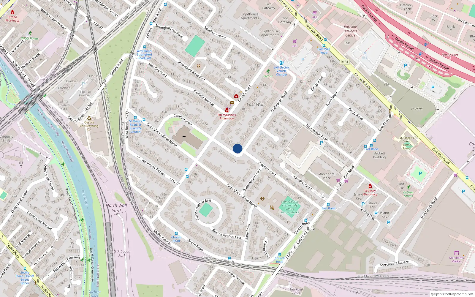 Overhead map showing the location of 3 Shelmalier Road, Eastwall, Dublin