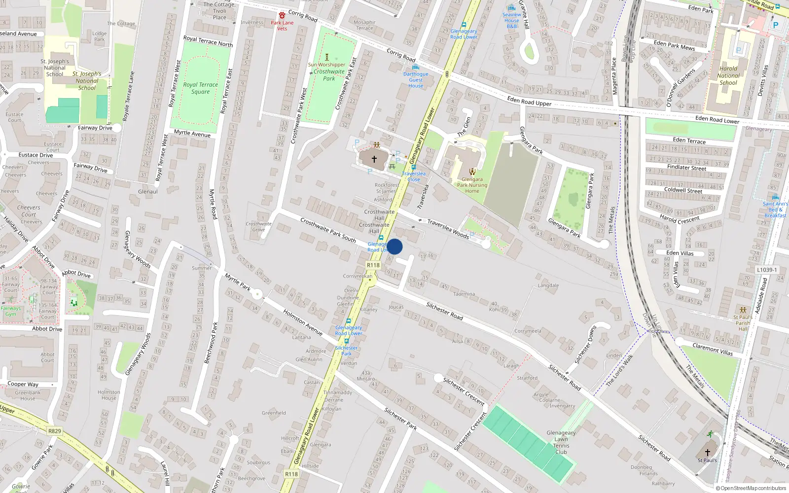 Overhead map showing the location of 3 Silchester Court, Silchester Road, Glenageary