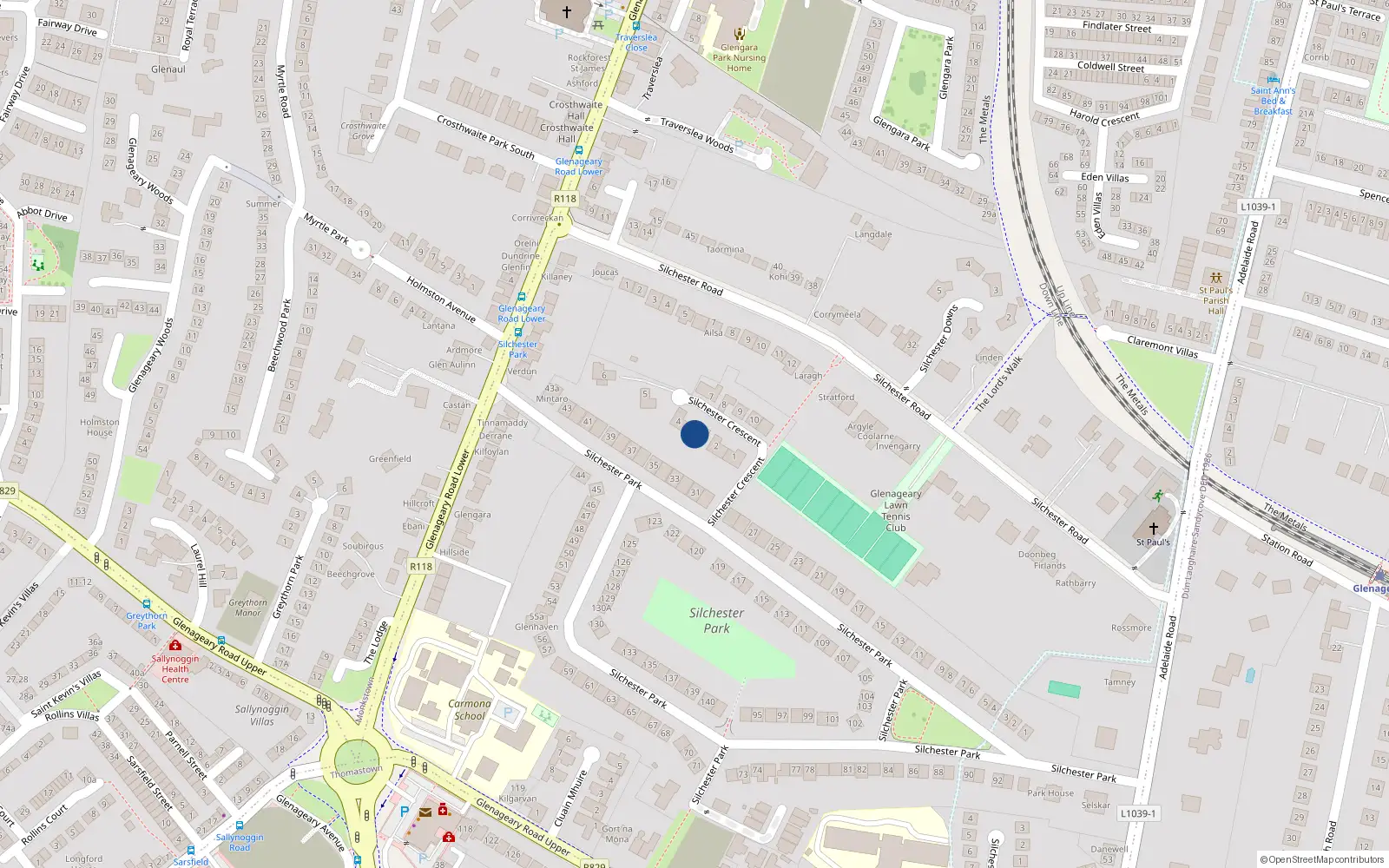 Overhead map showing the location of 3 Silchester Crescent, Glenageary, Dublin