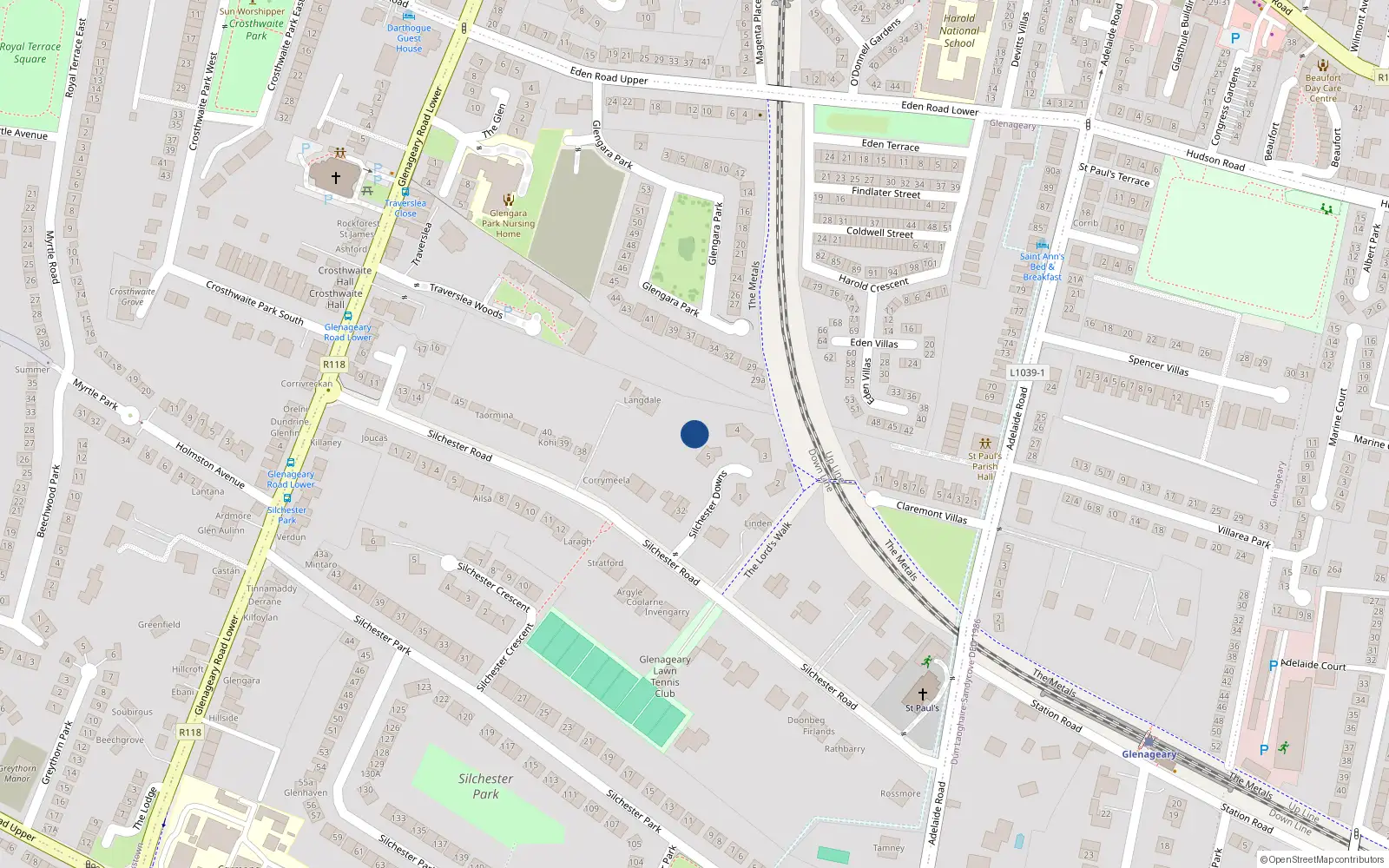 Overhead map showing the location of 3 Silchester Court, Glenageary