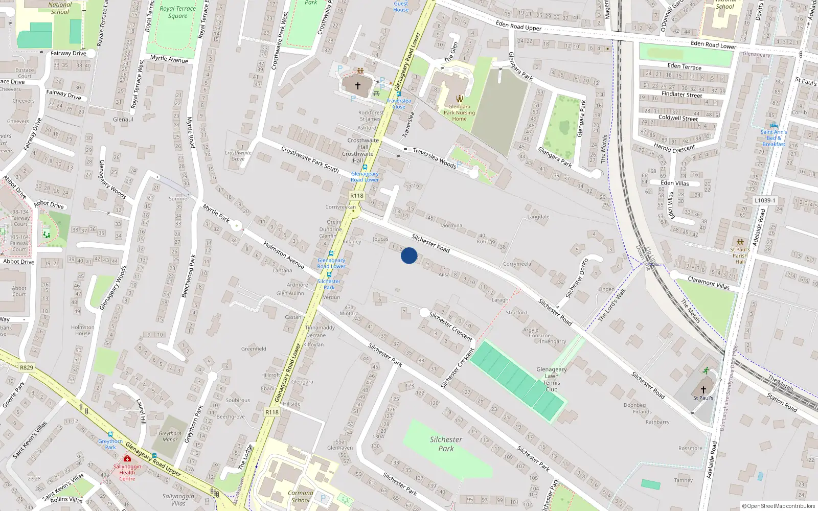 Overhead map showing the location of 3 Silchester Road, Glenageary, Dublin