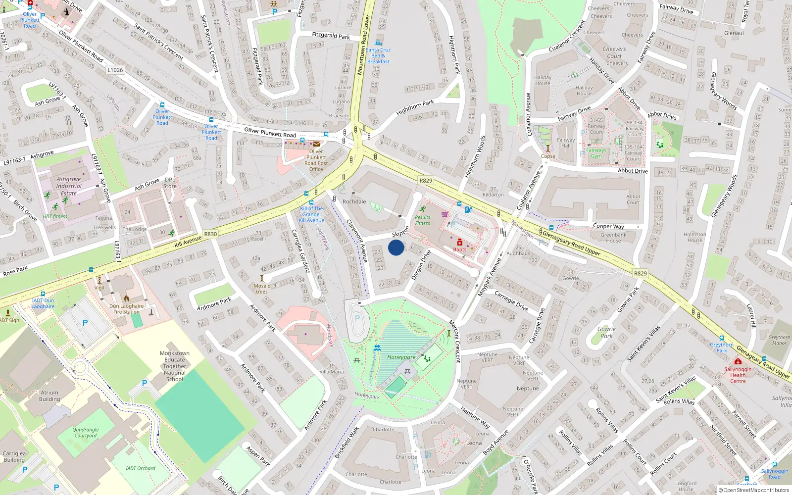 Overhead map showing the location of 3 Skipton, Dún Laoghaire