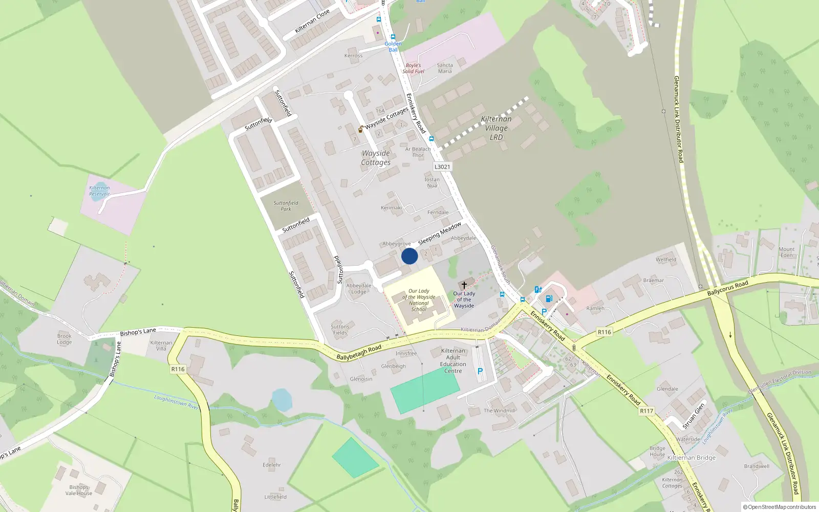 Overhead map showing the location of 3 Sleeping Meadow, Enniskerry Road, Kilternan