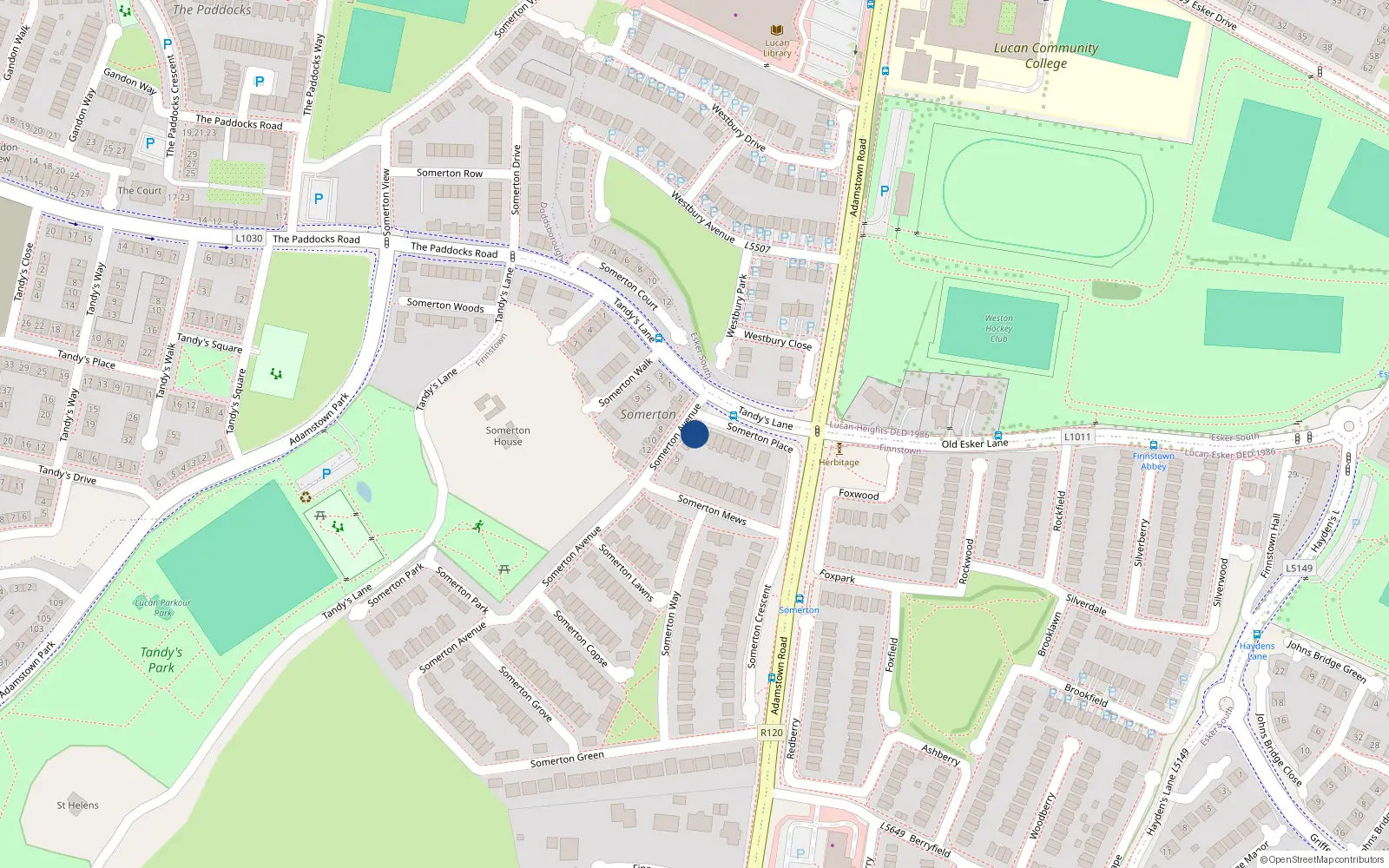 Overhead map showing the location of 3 Somerton Avenue, Lucan