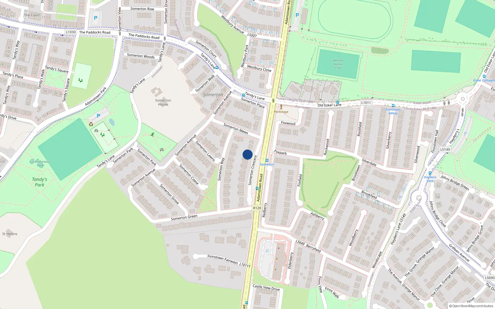 Overhead map showing the location of 3 Somerton Crescent, Lucan