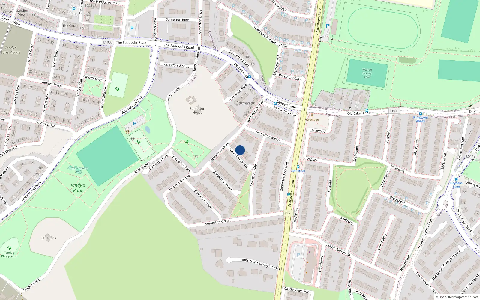 Overhead map showing the location of 3 Somerton Lawns, Lucan