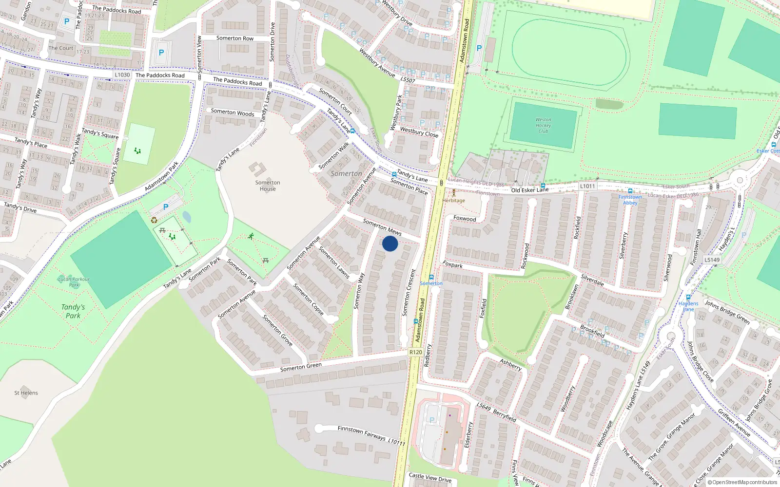 Overhead map showing the location of 3 Somerton Mews, Finnstown