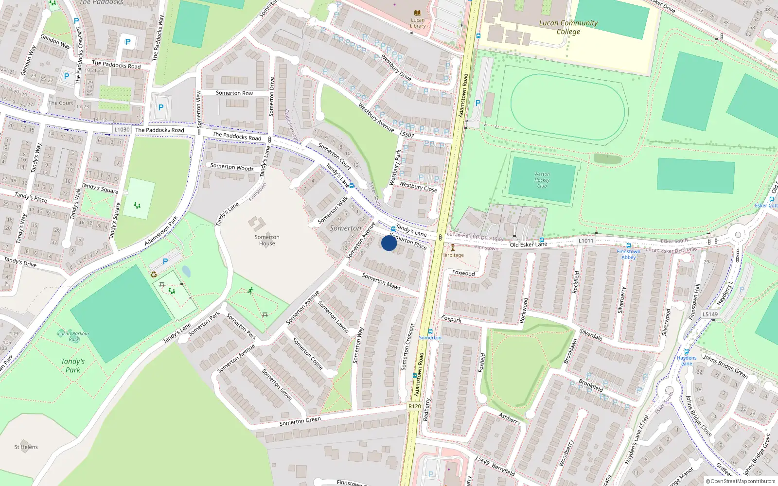 Overhead map showing the location of 3 Somerton Place, Lucan