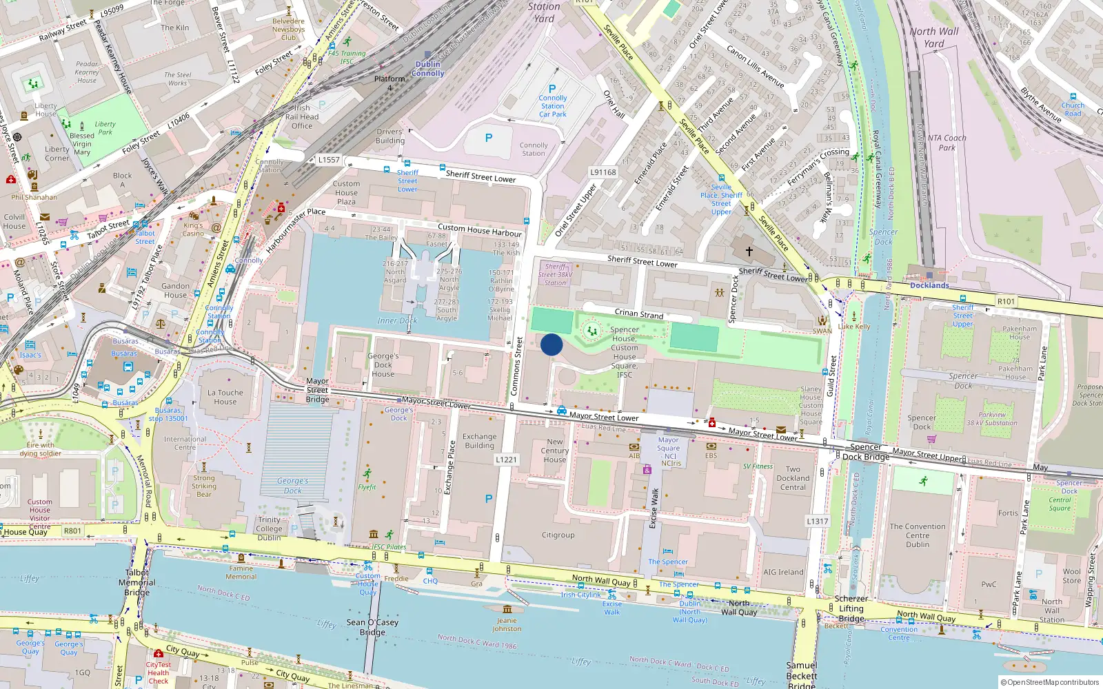 Overhead map showing the location of 3 Spencer House, Custom House Square, Mayor St Lower Dublin 1