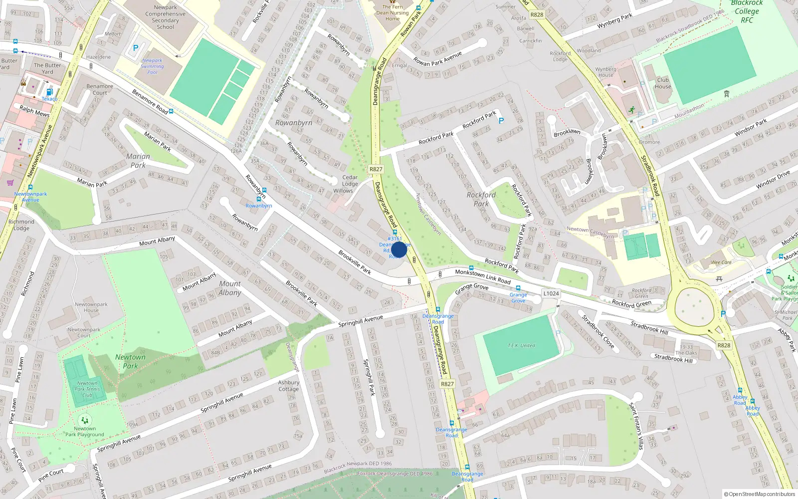 Overhead map showing the location of 3 Spinghill Cottages, Deansgrange Road, Blackrock