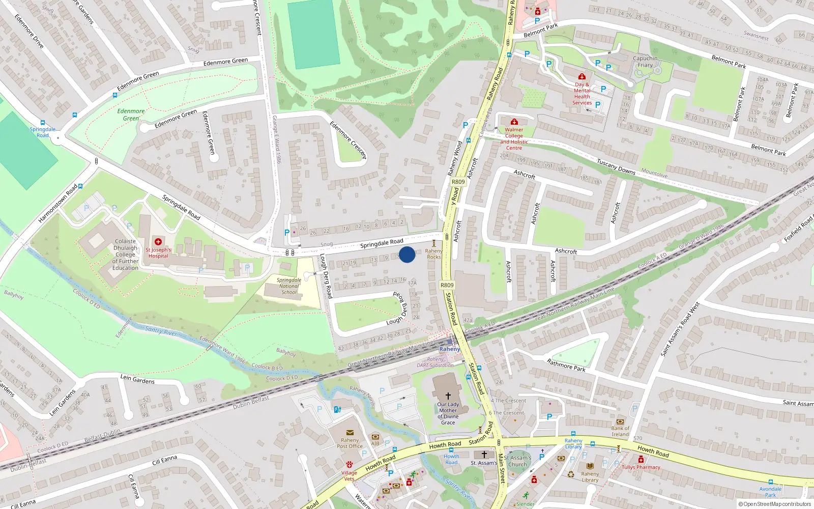 Overhead map showing the location of 3 Springdale Road, Raheny, Dublin 5