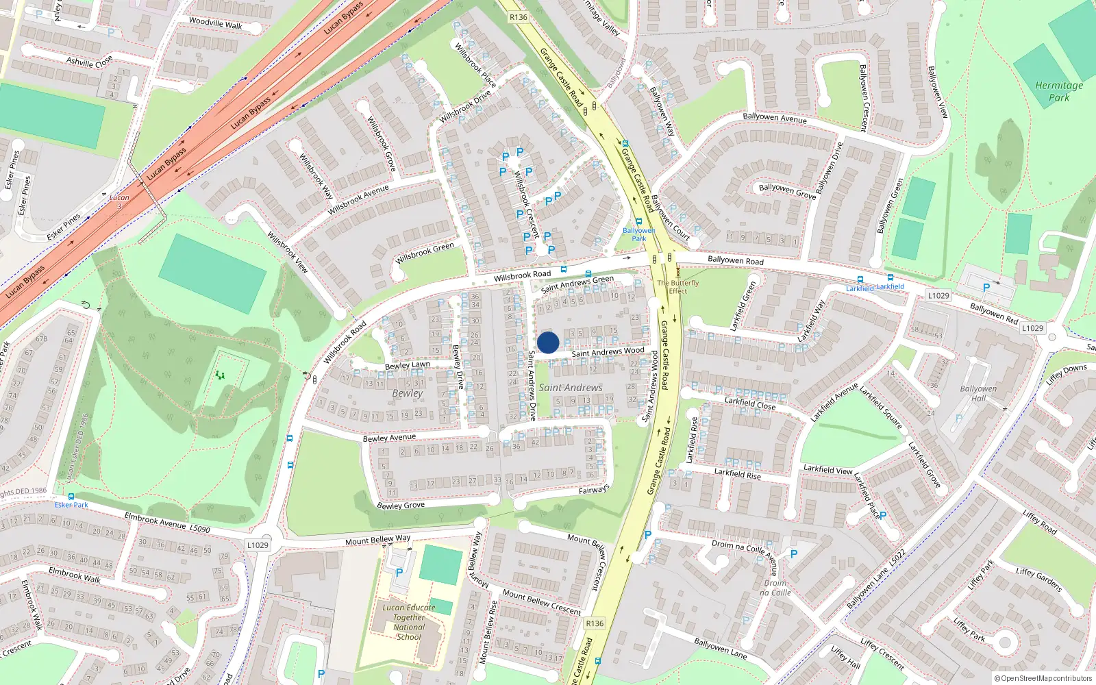 Overhead map showing the location of 3 St Andrews Drive, The Fairways, Lucan