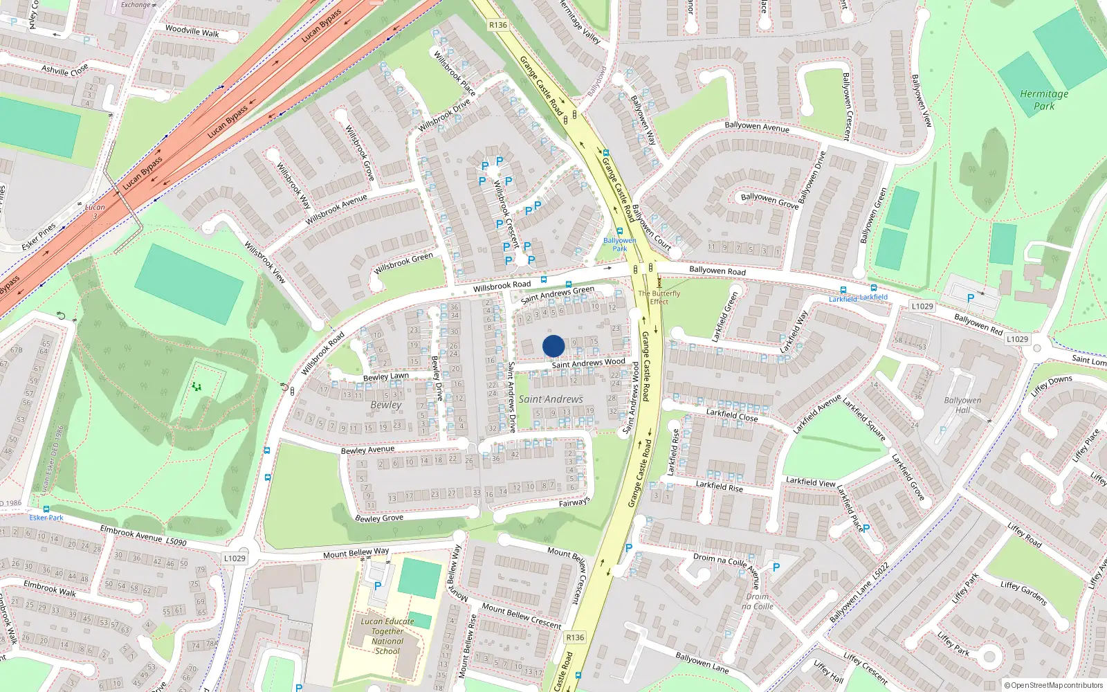 Overhead map showing the location of 3 St Andrews Wood, The Fairways, Lucan
