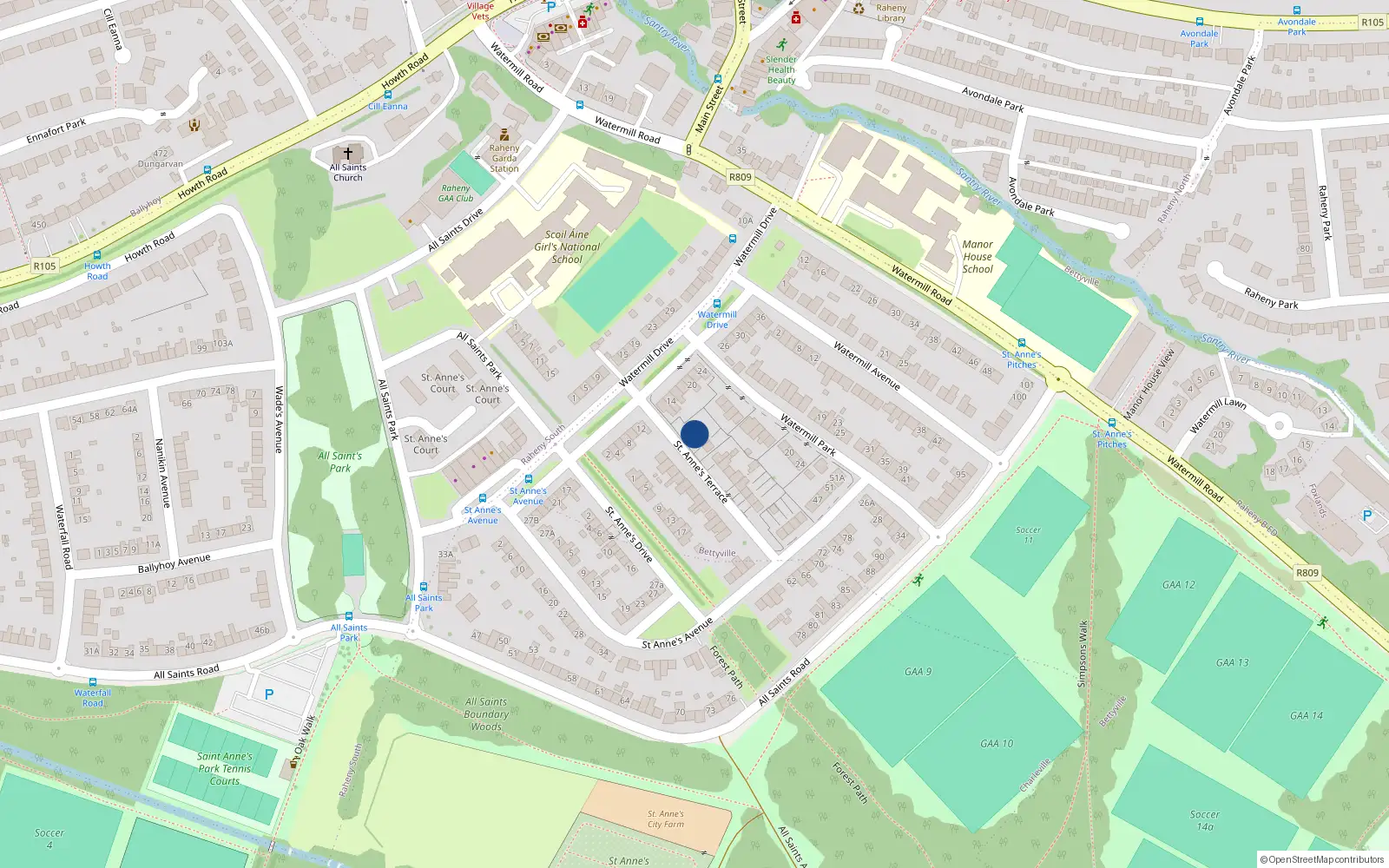 Overhead map showing the location of 3 St Annes Terrace, Raheny, Dublin 5