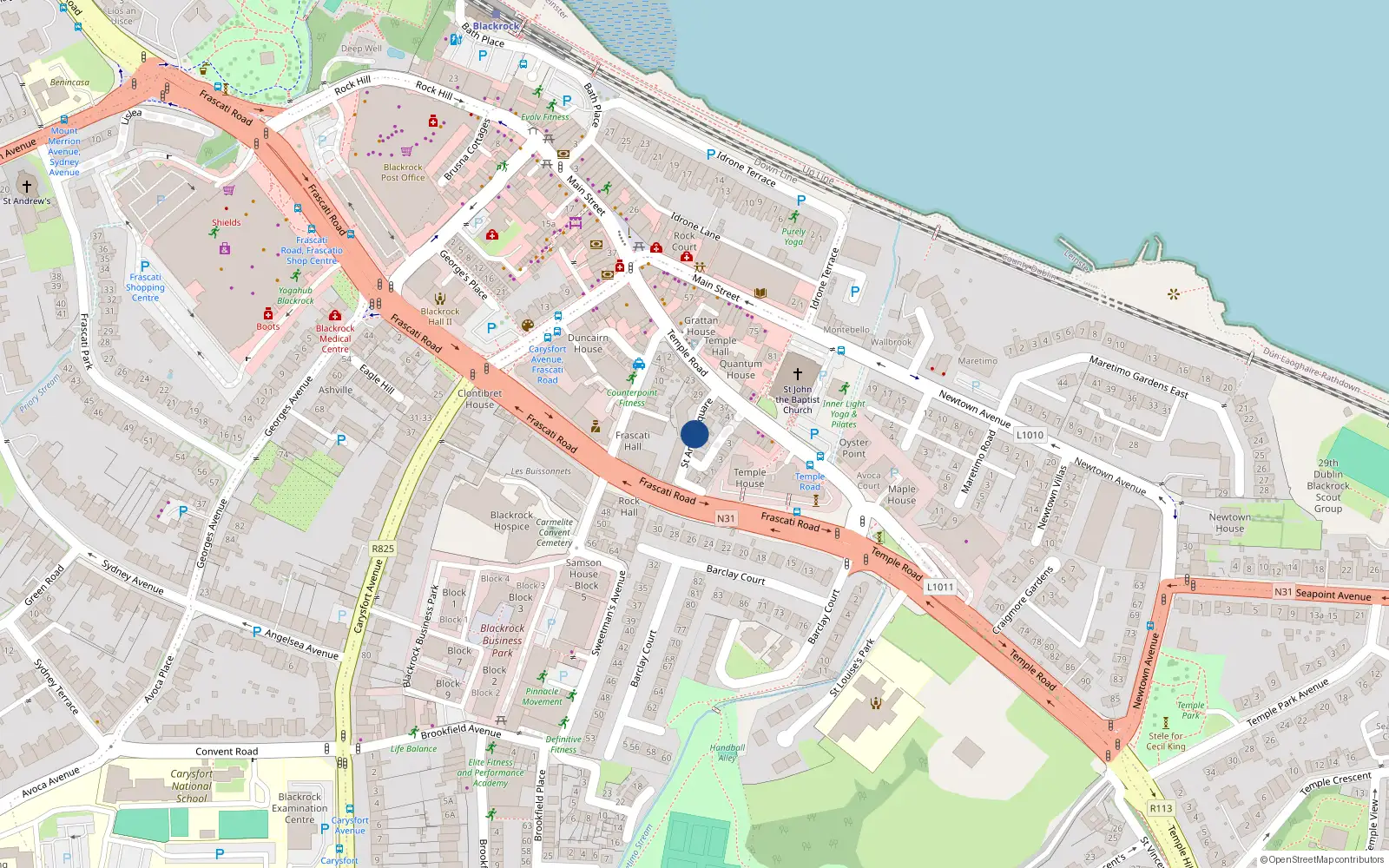 Overhead map showing the location of 3 St Anns Square, Temple Road, Blackrock