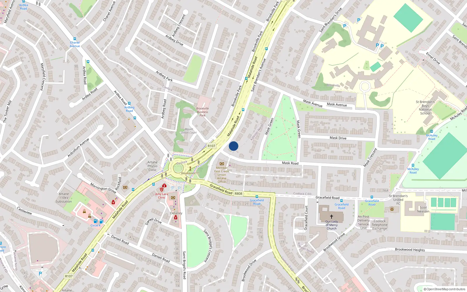 Overhead map showing the location of 3 St Brendans Avenue, Artane, Dublin 5