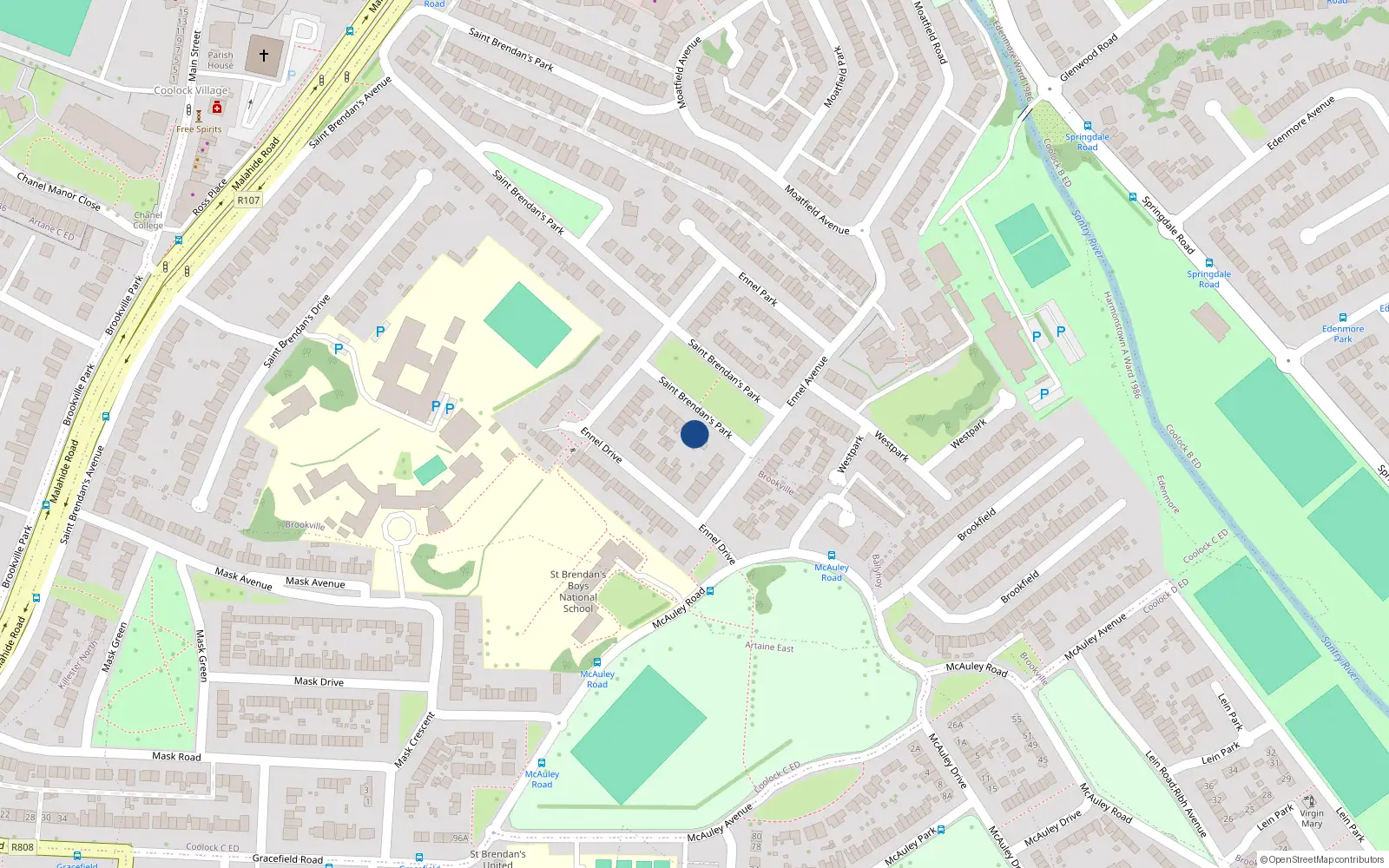 Overhead map showing the location of 3 St Brendans Park, Artane Dublin 5, Dublin