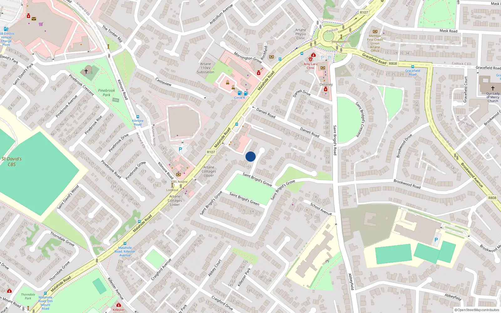 Overhead map showing the location of 3 Clós Naomh Bríd, Dublin 5