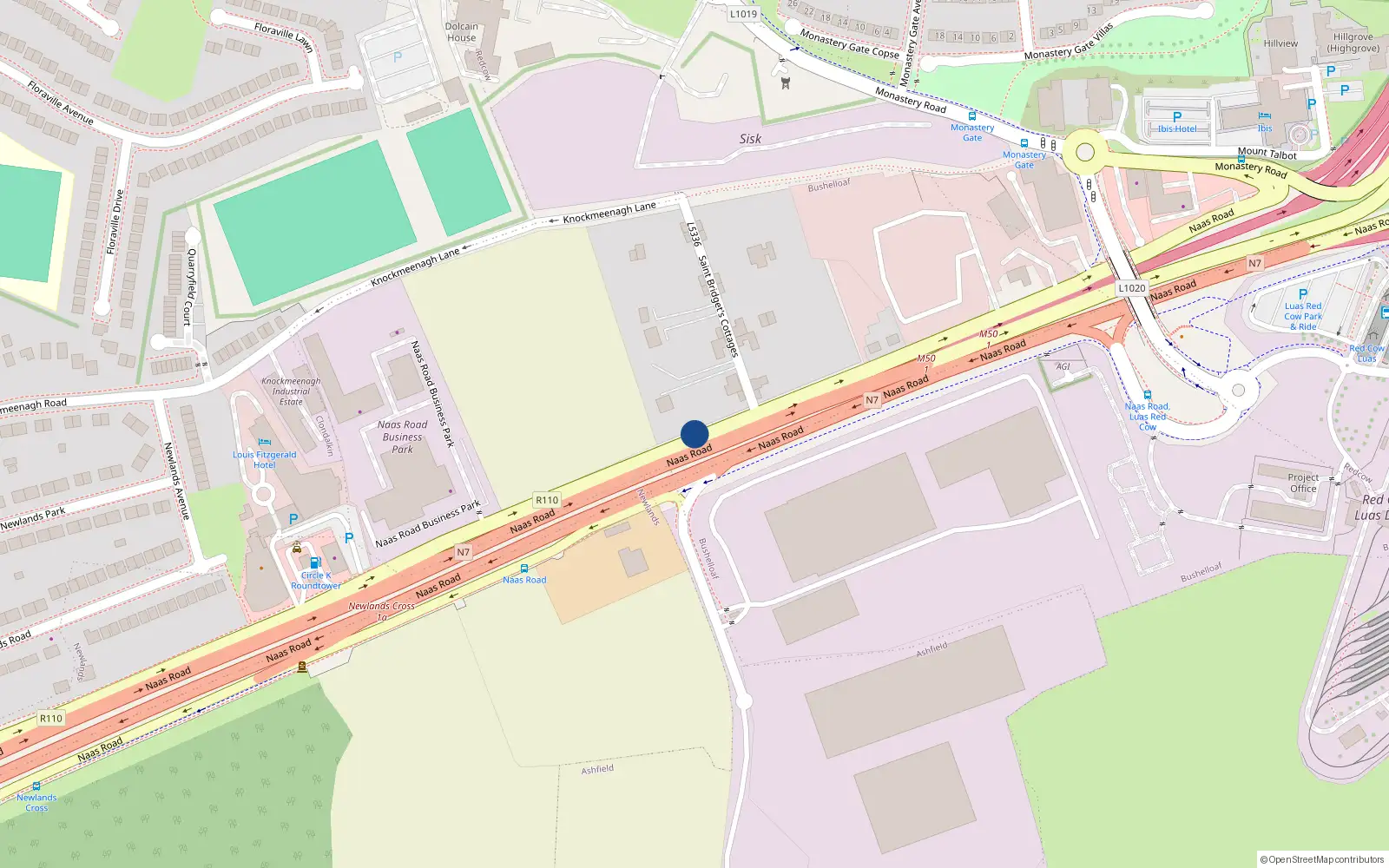 Overhead map showing the location of 3 St Brigids Cottages, Naas Road, Clondalkin