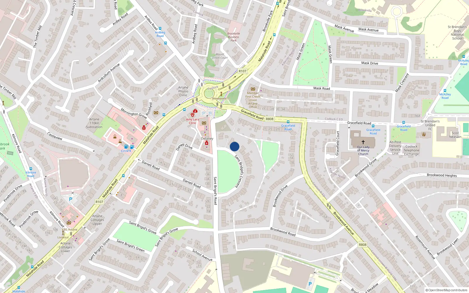 Overhead map showing the location of 3 St Brigids Crescent, Artane, Dublin 5