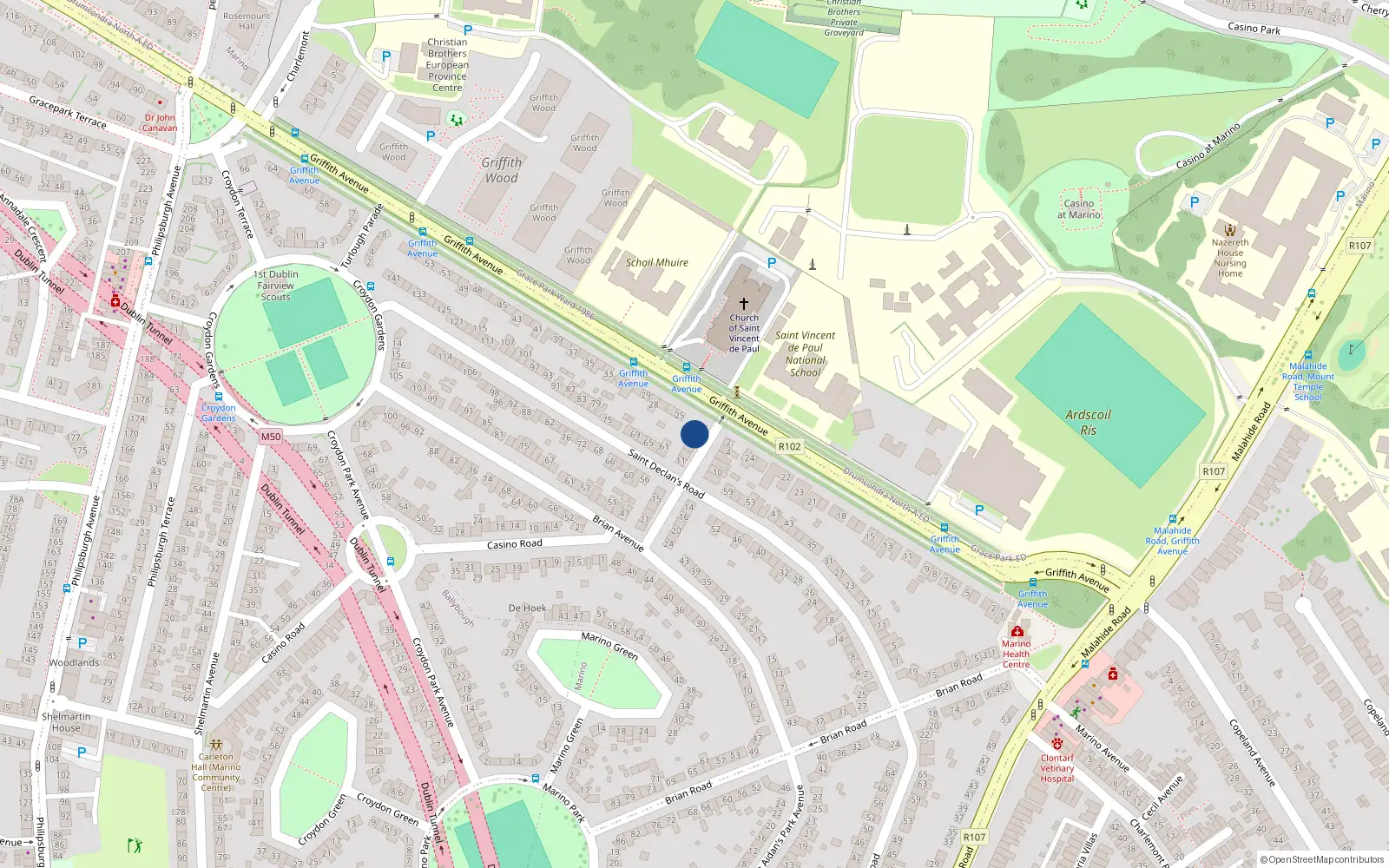 Overhead map showing the location of 3 St Declans Terrace, Marino, Dublin 3
