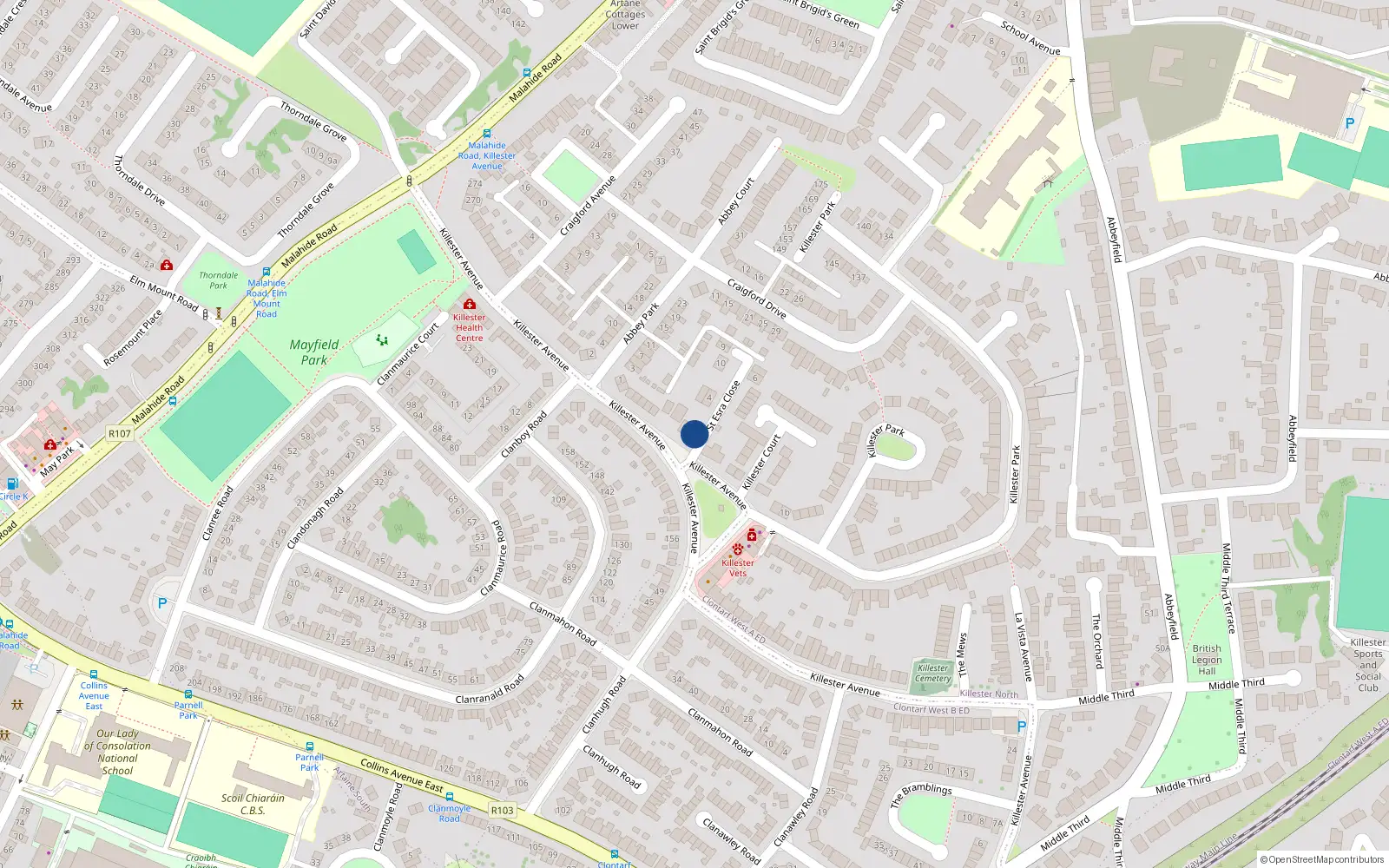 Overhead map showing the location of 3 St Esra Close, Killester Avenue, Killester