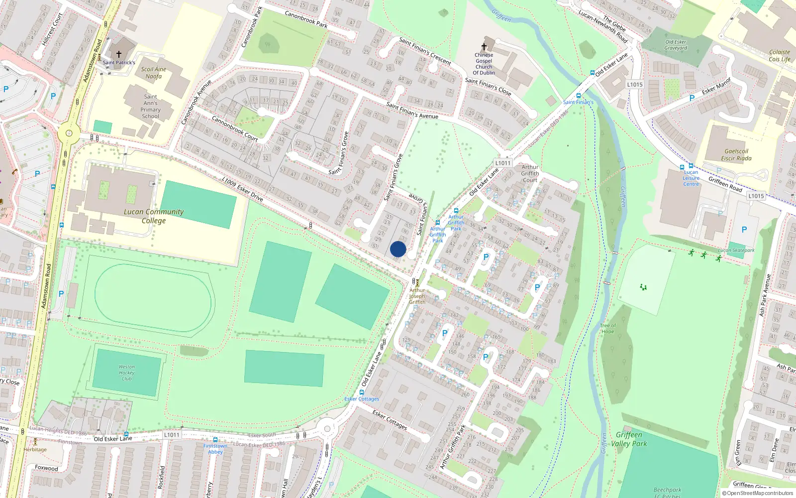 Overhead map showing the location of 3 St Finians Green, Lucan, Dublin