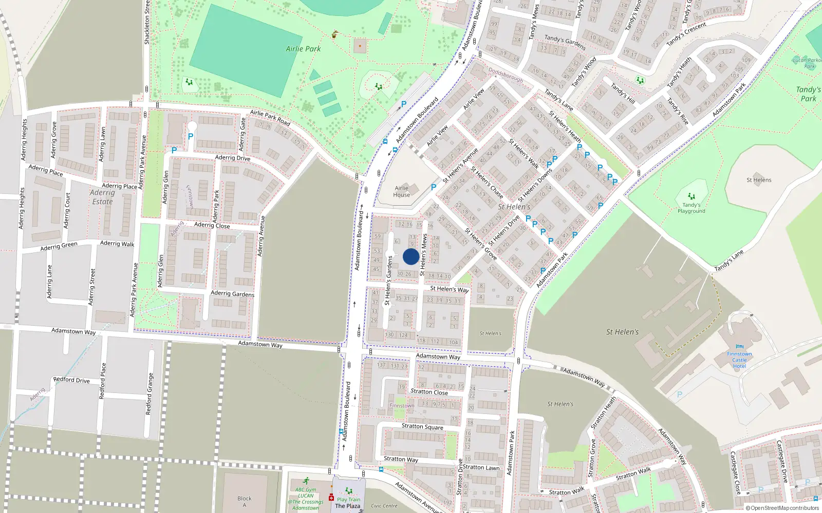 Overhead map showing the location of 3 Saint Helens Mews, Lucan