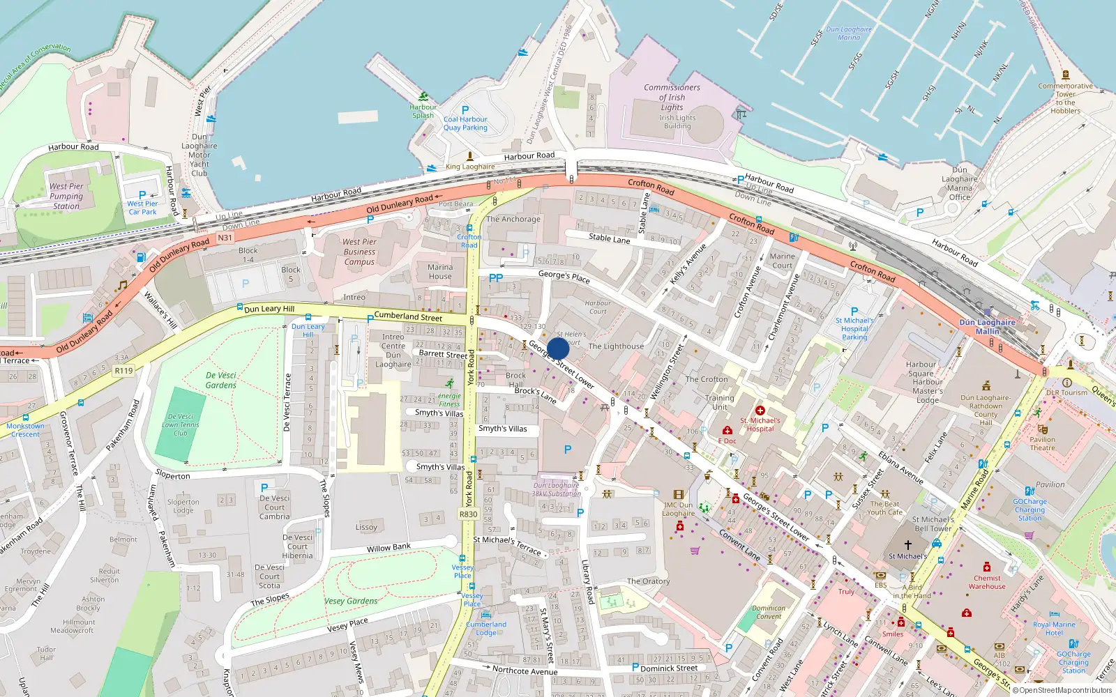 Overhead map showing the location of 3 St Helens Court, Dun Laoghaire, Dublin