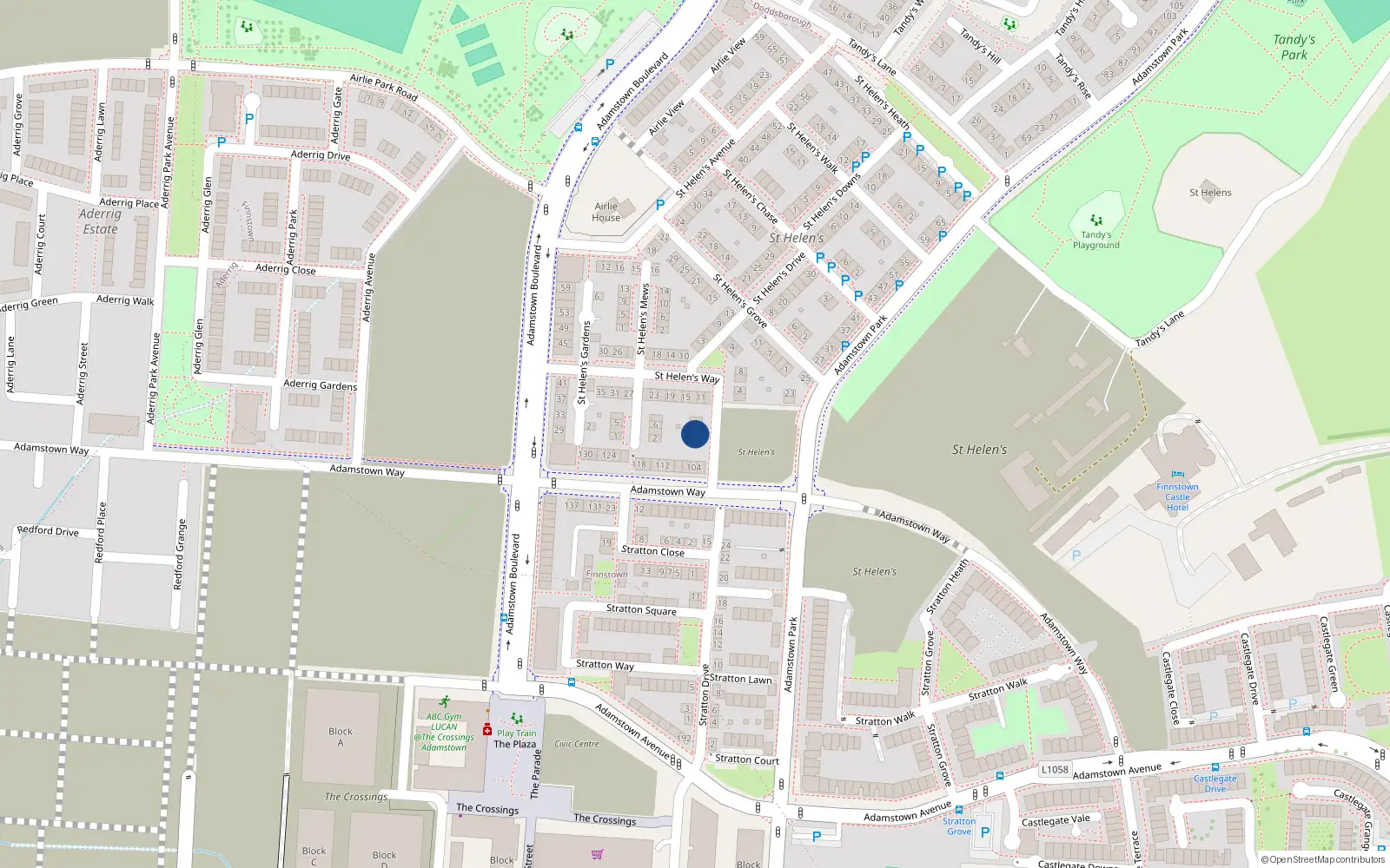 Overhead map showing the location of 3 St. Helens Place, Adamstown, Lucan