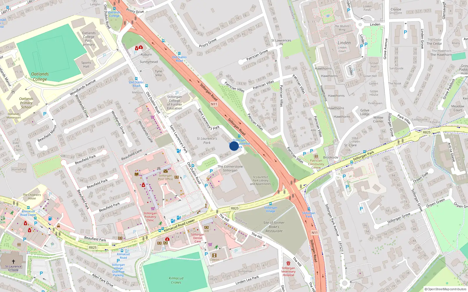 Overhead map showing the location of 3 St Laurences Park, Stillorgan