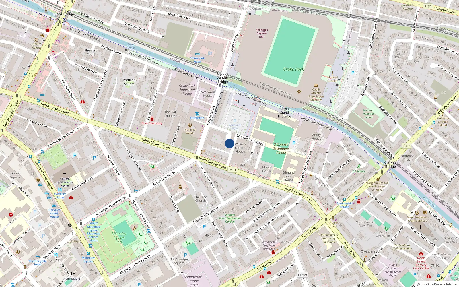 Overhead map showing the location of 3 St Margarets Avenue, North Circular Road Dublin 1, Dublin