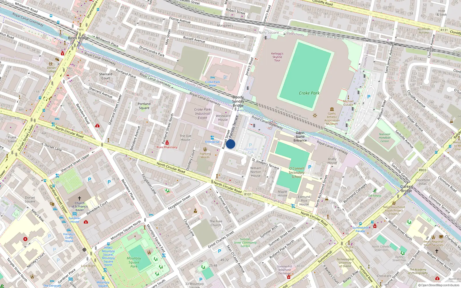 Overhead map showing the location of 3 St Patricks Terrace, Russell St, Dublin 1