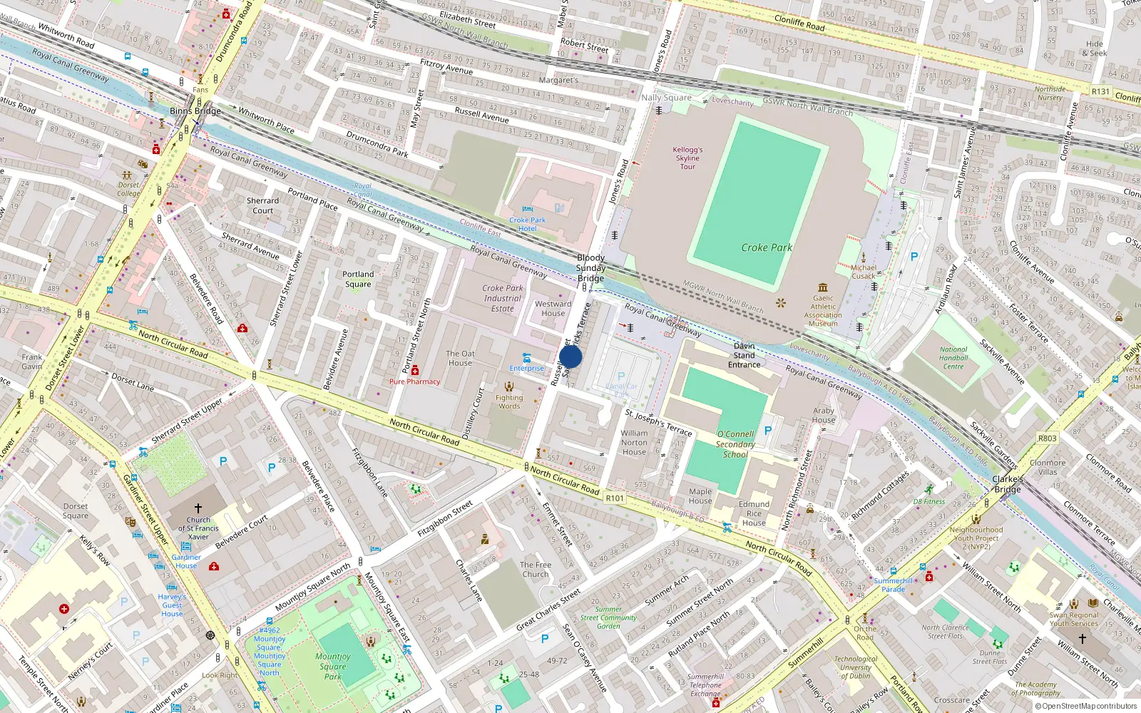 Overhead map showing the location of 3 St Patricks Terrace, Russell Street, Dublin 1