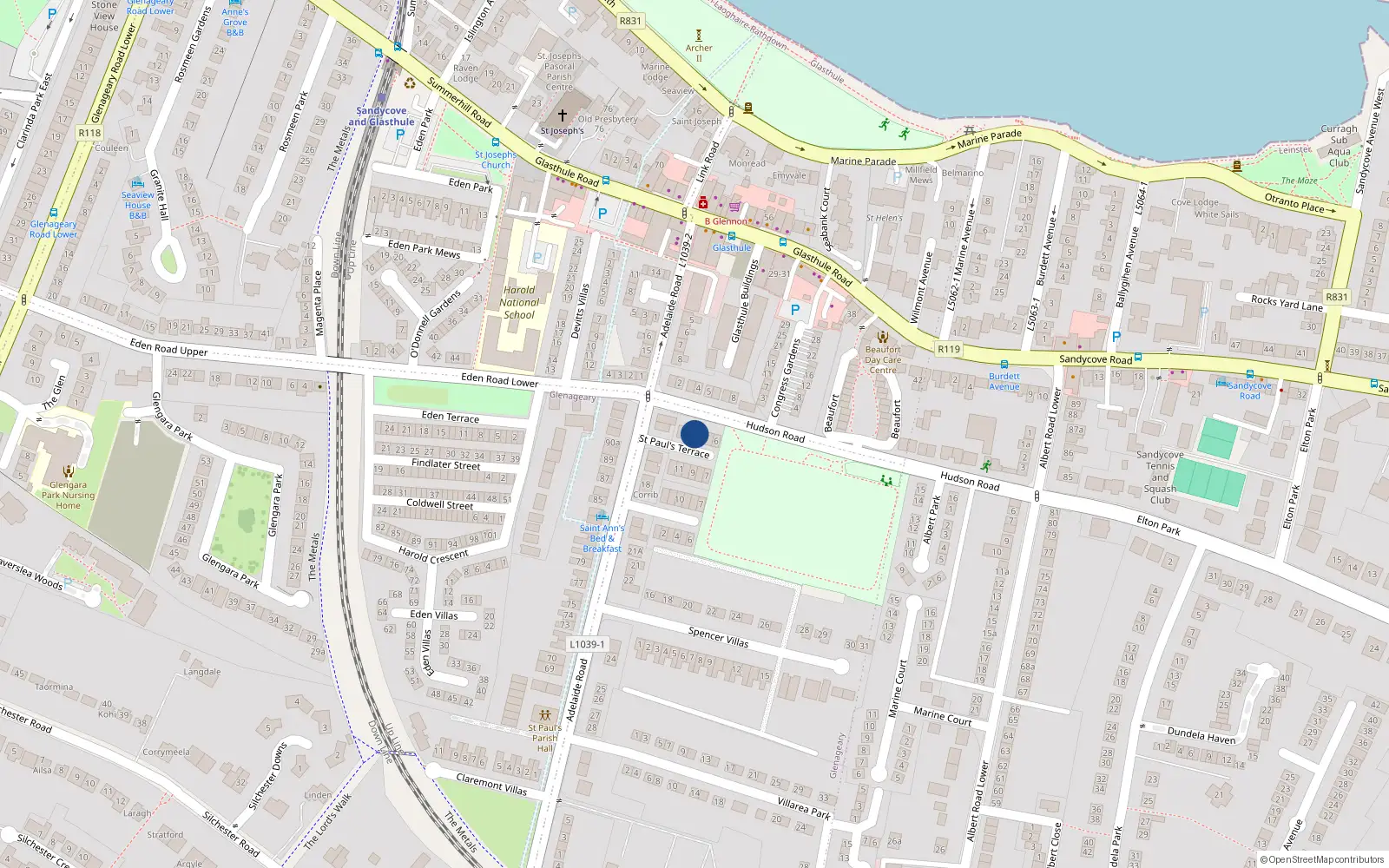 Overhead map showing the location of 3 Saint Paul's Terrace, Glenageary